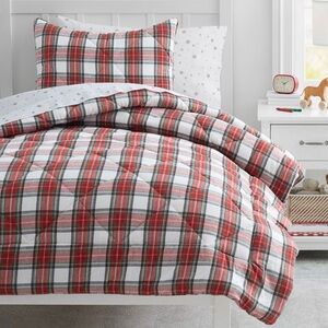 Pottery Barn Kids Morgan Plaid Comforter & Sham Set - Red and White